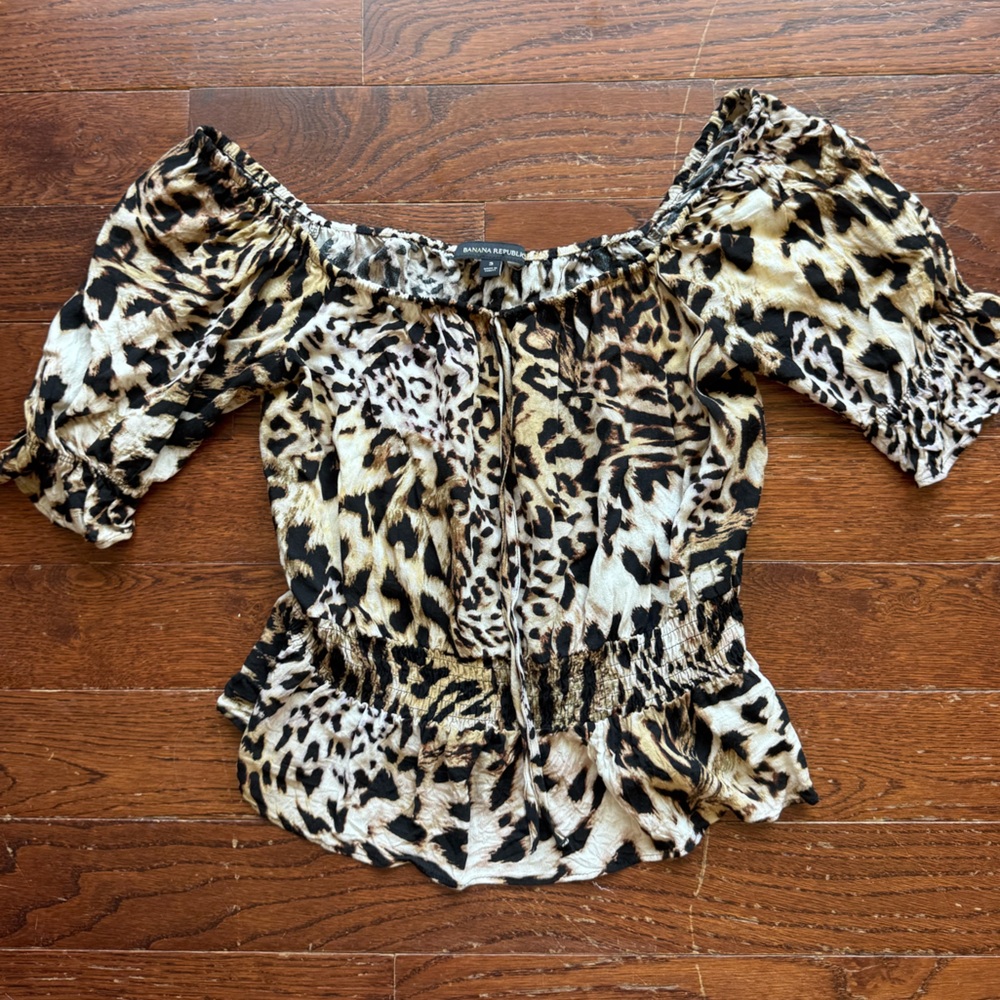 Banana Republic Leopard Print Off-Shoulder Blouse